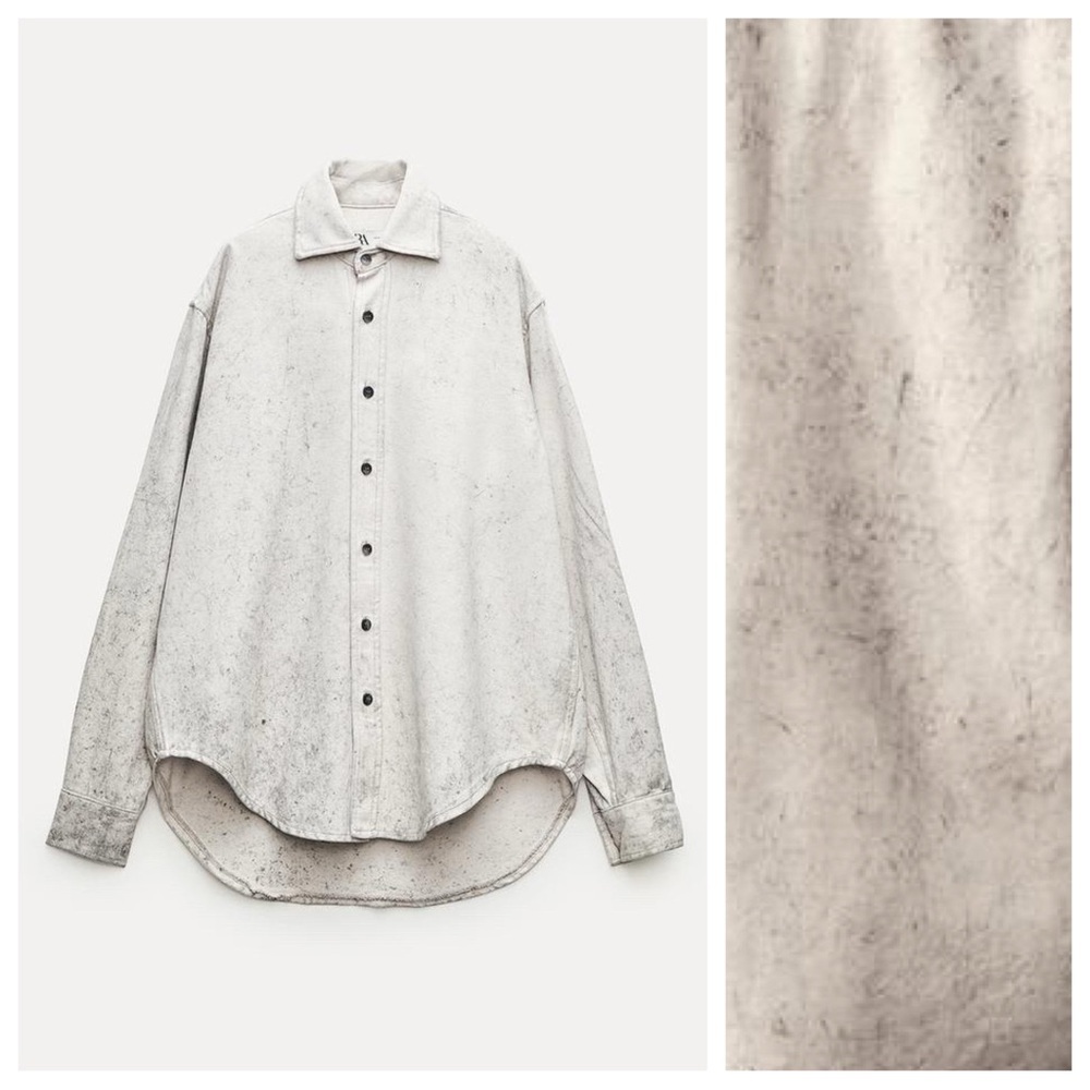 NWT. Zaza ZW Collection Ecru Denim Oversized Shirt with Degrade Effect. Size S. - Picture 5 of 10